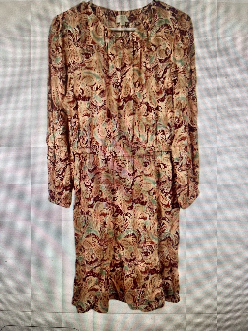 Loft Women’s Peach & Red Paisley Print Long Blouson Sleeves with Elastic Cuffs.